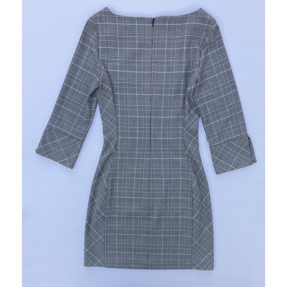 H&M Plaid Black Grey Print Mini Dress 3/4th Sz 0 - Picture 12 of 14